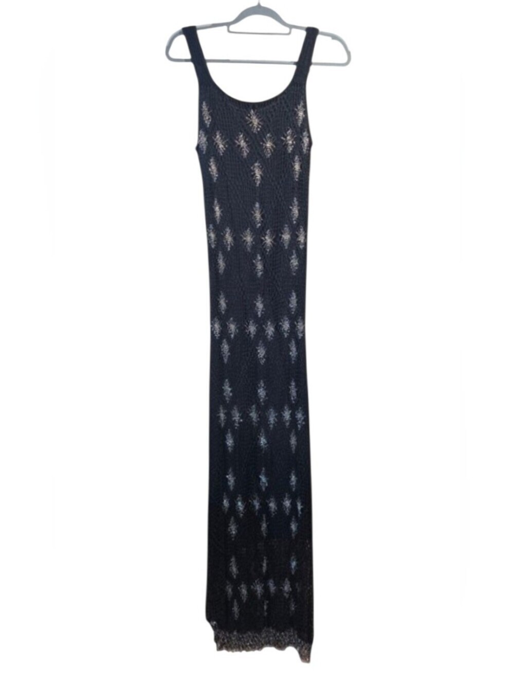 Krochetta By Papillon Black Crochet Silver Beaded Sleeveless Maxi Dress XL